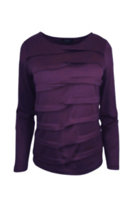 MERINO TUCK PLEAT TOP WOMENS LONG SLEEVES ROUND NECK ITALIAN PLUM EBAS608