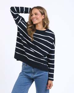 Jumpers: JAYNE STRIPE THROW ON TOP NAVY