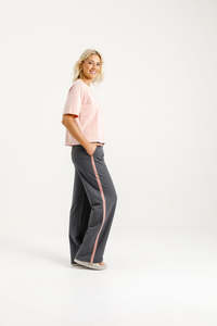 PALAZZO PANTS GRAPHITE WITH BLOSSOM VELVET RIBBON