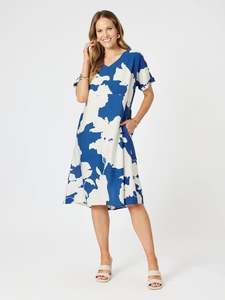 Clarity: BARCELONA PRINT DRESS BLUE/NATURAL
