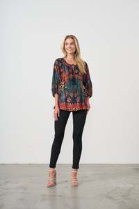 Holmes And Fallon: TIE NECK BLOUSE TROPICAL PRINT