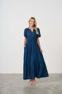 Holmes And Fallon: SEERSUCKER DRESS SIDE POCKETS OXFORD BLUE