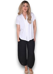 Helga May: BARREL LINEN PANTS BLACK