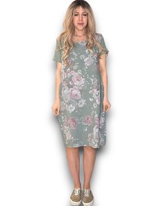 JUNGLE DRESS LINEN SCARLETT ROSE SAGE GREEN
