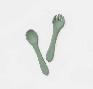 Over The Dandelion: SILICONE FORK AND SPOON SET - SOFT MOSS