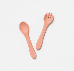 Over The Dandelion: SILICONE FORK AND SPOON SET - DIXIE PINK