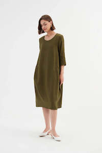 Tirelli: Tirelli Diagonal Seam Linen Dress Dark Moss