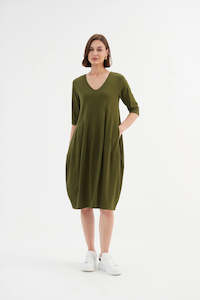 Tirelli: Tirelli V-Neck Diagonal Seam Dress Moss