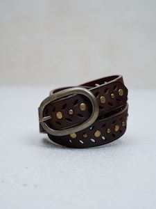 Indi Cold: Indi + Cold Leather Studded Belt Chocolate #AG770