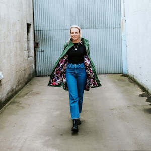 Jackets Coats: Moke Billie Raincoat Cypress with Purple Fleur (Evie Kemp)