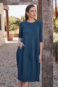 Tirelli Diagonal Seam Winter Dress Deep Ocean