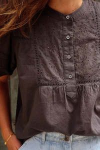 Indi Cold: Indi & Cold MC114 Embroidered Voile Blouse Carbon