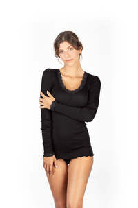 EGi Wool Silk Rib Knit LS Lace Trim Black 1489