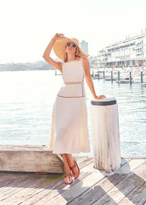 Dresses: POL Marlin Raffia Trim Dress Ivory