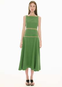 Dresses: POL Marlin Raffia Trim Dress Green