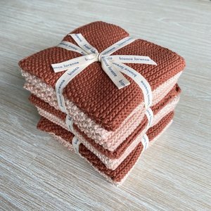 Knitted Cotton Wash Cloth Sets: Vintage Rose Knitted Wash Cloths