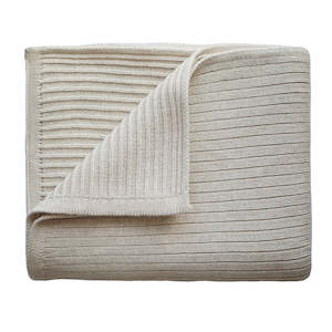 Mushie Baby Accesories: Knitted Blanket - Ribbed Beige Melange