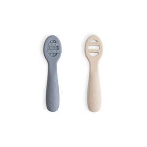 Mushie Baby Accesories: First Feeding Baby Spoons (2-pack) - Tradewinds / Shifting Sand
