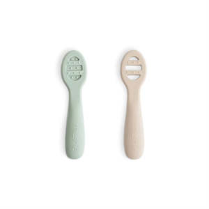 Mushie Baby Accesories: First Feeding Baby Spoons (2-pack) - Cambridge Blue / Shifting Sand