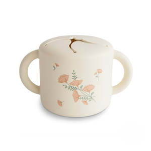 Mushie Baby Accesories: Mushie Snack Cup - Pink Flowers