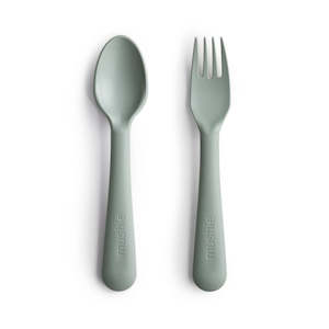 Mushie Baby Accesories: Mushie Fork & Spoon Set - Sage