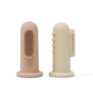 Mushie Finger Toothbrushes: Mushie Finger Toothbrush - Blush/Shifting Sand