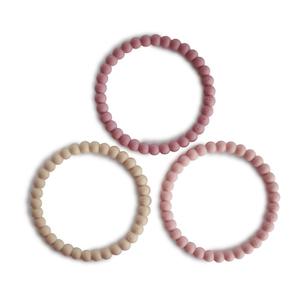 Mushie Teethers: Pearl Teething Bracelet - Linen / Peony / Pale Pink