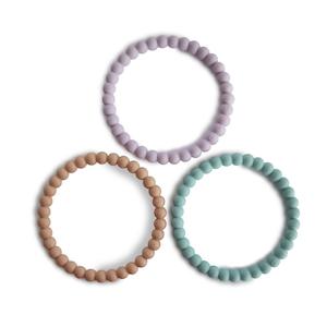 Mushie Teethers: Pearl Teething Bracelet - Lilac / Cyan / Soft Peach