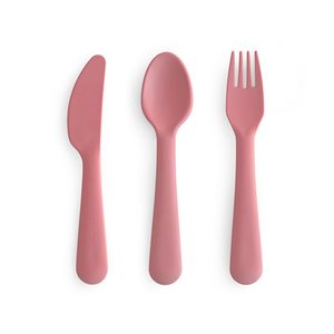 Mushie Fork Spoon Sets: Mushie Cutlery - Dusty Rose