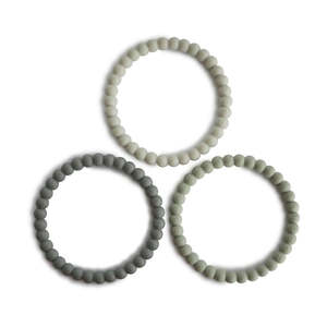 Mushie Teethers: Pearl Teething Bracelet - Green Tea / Cool Grey / Sea Salt
