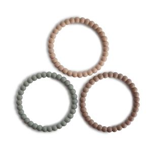 Mushie Teethers: Pearl Teething Bracelet - Clary Sage / Tuscany / Desert Sand