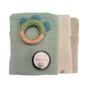 Baby Gift Sets: Gift Box : 3 Pk Cloths & Sage Crochet Teether