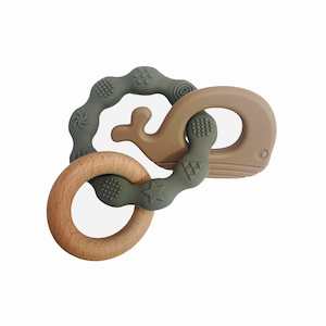 Wooden Silicone Teether Ring Whale : Sage
