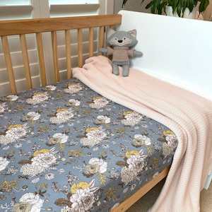 Lunas Treasures Sheets: Bamboo Jersey Fitted Cot Sheet : Indigo Blooms