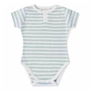 Organic Cotton Short Sleeve Bodysuit : Sage Stripe