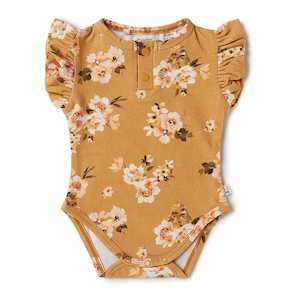 Organic Cotton Short Sleeve Bodysuit : Golden Flower