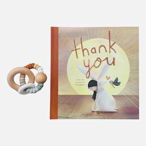 Early Learning: Gift Box : Thank you Book & Beechwood silicone Rattle