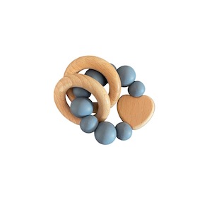 Heart: Wooden Silicone Teether Ring Heart : Midnight
