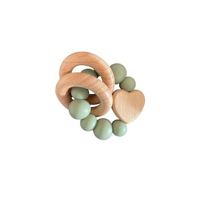 Wooden Silicone Teether Ring Heart : Sage