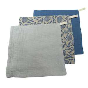 Muslin Cloths 3pk: Blue Floral