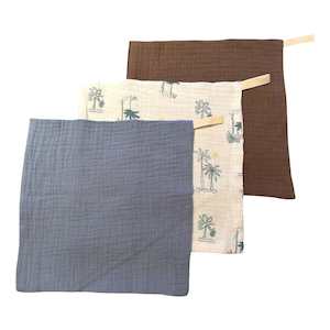 All: Muslin Cloths 3pk: Blue Palm