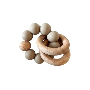 Wooden Silicone Teether Double Ring : Oatmeal