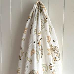 All: Muslin Cotton Wrap : White Hedgehog