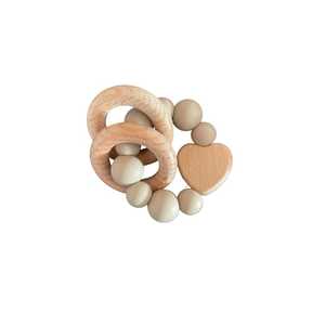 New: Wooden Silicone Teether Heart : Sand