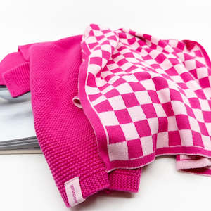 Kitchen Towels: Kitchen Towel Duos - Raspberry Chequer