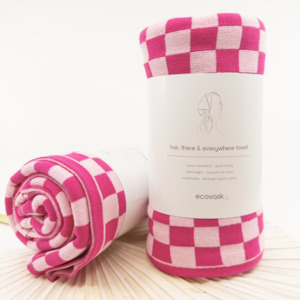 Hair & Travel Towel - Raspberry Chequer