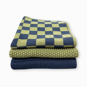 Dishcloth Variety 3pk - Navy Pistachio Chequer