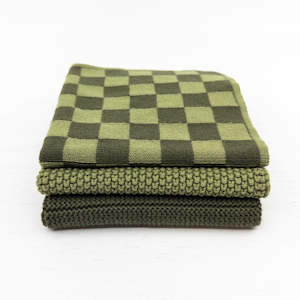 Dishcloth Variety 3pk - Olive Pistachio Chequer