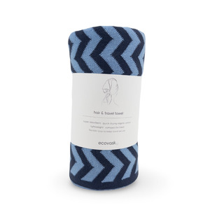 Bath Body: Hair & Travel Towel - Navy Cornflower Chevron