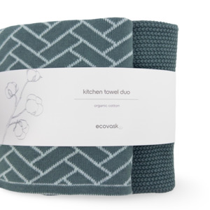 Kitchen Towel Duos - Sea Foam Herringbone